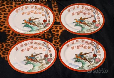 Set 4 Piatti  in Porcellana Cinese Fagiani e Oro