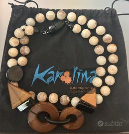 Collana vintage in resina e perline naturali