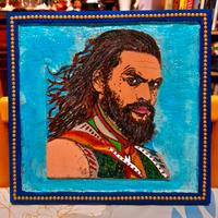 Quadro fatto a mano inciso e dipinto su legno 