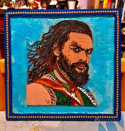 Quadro fatto a mano inciso e dipinto su legno 