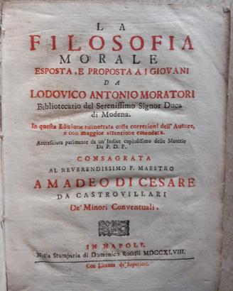 💥Libro Antico 1748 La Filosofia Morale Esposta.. 