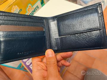 Portafogli di pelle blu da uomo con portamonete