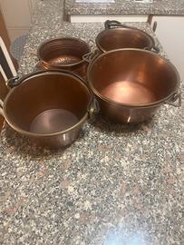 Set di 4 pentole in rame antico