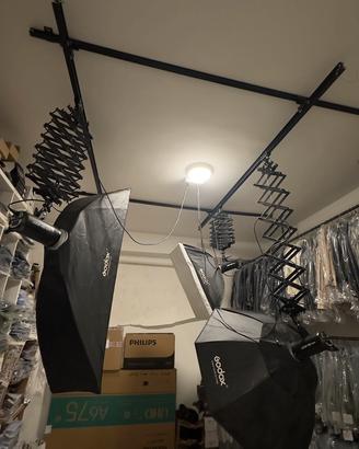 Pantografo, flash  + soft box