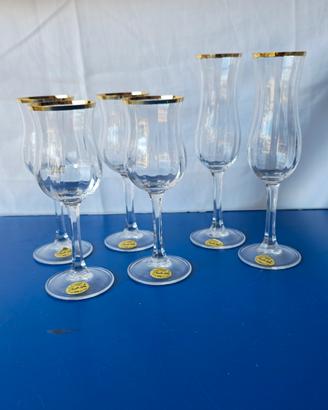 Set 6 Calici Cristallo Marcello Aglieri Bordo Oro