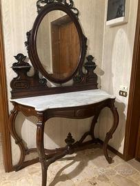 Consolle con specchiera in legno e piano in marmo