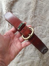 Cintura in vera pelle marrone con inserti verdi