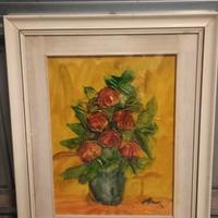 quadro dipinto vaso di fiori con firma 52 per 42