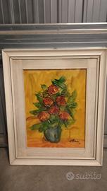 quadro dipinto vaso di fiori con firma 52 per 42