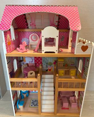 Casa bambole in legno con accessori inclusi