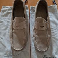 Mocassini uomo Santoni, colore beige, scamosciati