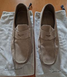 Mocassini uomo Santoni, colore beige, scamosciati