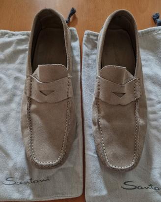 Mocassini uomo Santoni, colore beige, scamosciati