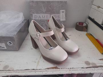 Scarpe Mary Jane con tacco e plateau – Panna/Avori