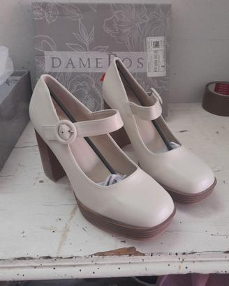 Scarpe Mary Jane con tacco e plateau – Panna/Avori