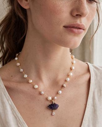Girocollo in argento 925, ottone, ametista e perle