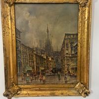 Quadro tela olio cornice foglia d'oro autore C.B