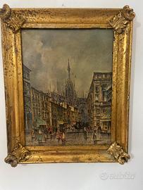 Quadro tela olio cornice foglia d'oro autore C.B