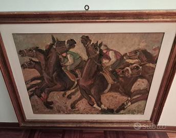 Dipinto Olio su Tavola "Cavalli al galoppo"