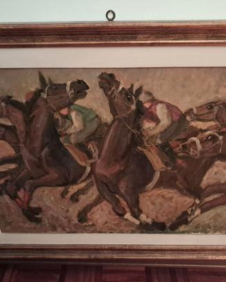 Dipinto Olio su Tavola "Cavalli al galoppo"