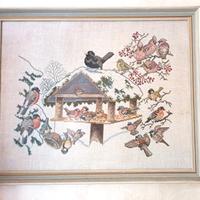 Quadro ricamato su tela di lino