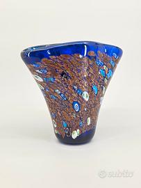 Vaso Vetro Di Murano Blu Avventurina Murrine XX