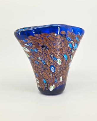 Vaso Vetro Di Murano Blu Avventurina Murrine XX