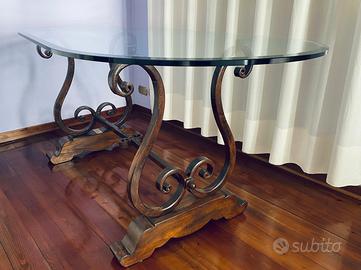 Tavolo in cristallo e ferro battuto artigianale