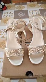 VILLA SHOSE scarpa dorata vera pelle nm 36 
