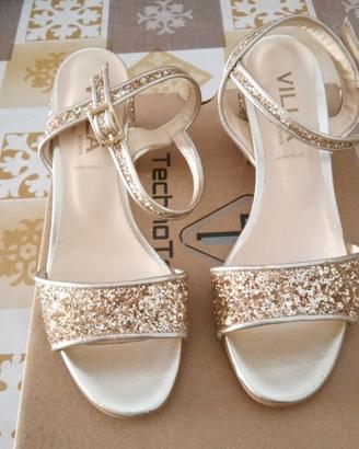 VILLA SHOSE scarpa dorata vera pelle nm 36 