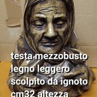 scultura lignea mezzobusto donna anziane