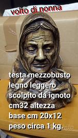 scultura lignea mezzobusto donna anziane