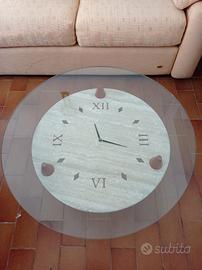 Tavolino orologio da salotto in pietra e vetro