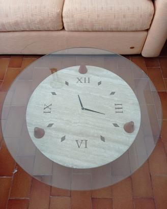 Tavolino orologio da salotto in pietra e vetro