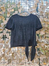 Maglia Nera Effetto Suede con Strass taglia M