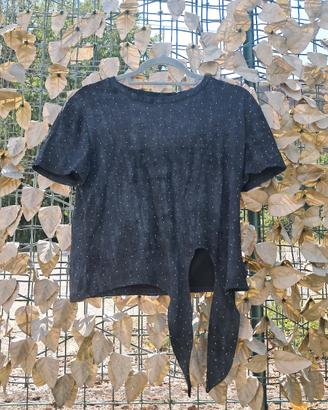 Maglia Nera Effetto Suede con Strass taglia M
