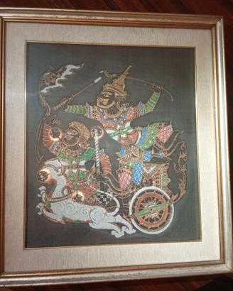 Quadro etnico su tessuto - Arte asiatica XX Secolo