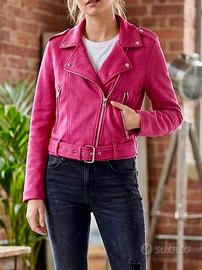 Giacca chiodo scamosciata fuxia donna Taglio Biker
