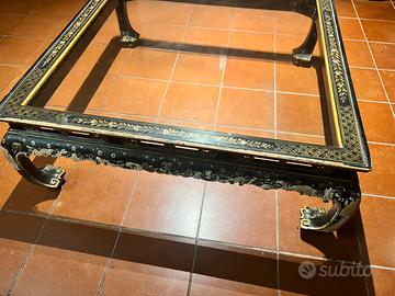 Tavolino da fumo cinese vintage laccato nero e oro
