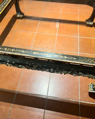 Tavolino da fumo cinese vintage laccato nero e oro