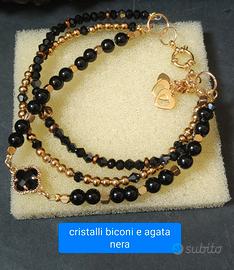 bracciale nero e oro agata, acciaio 