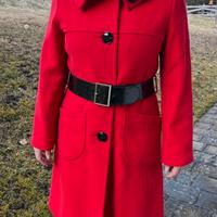 Cappotto rosso lana e cashmere con cintura laccata