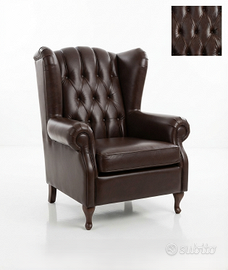 Poltrona Bergere' in pelle vintage marrone brown