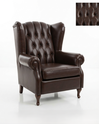 Poltrona Bergere' in pelle vintage marrone brown