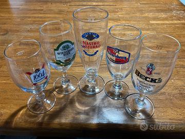 Set 5 calici da birra a stelo 0,2L marchi diversi