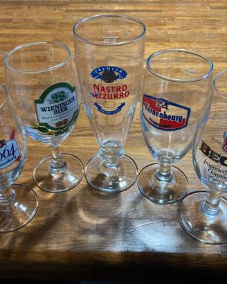 Set 5 calici da birra a stelo 0,2L marchi diversi