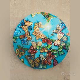 Quadro dipinto a mano rotondo con farfalle, 30 cm