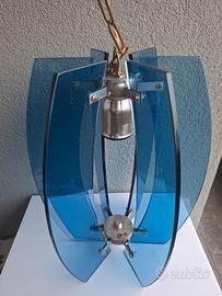Lampadario pendente vetro blu metallo anni 60