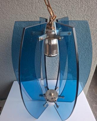 Lampadario pendente vetro blu metallo anni 60