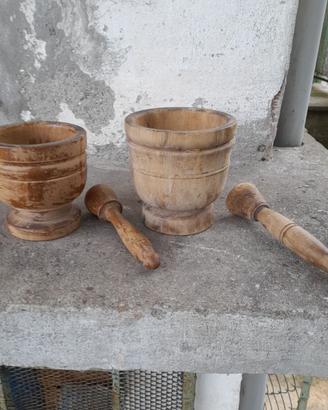 N. 2 MORTAI CON PESTELLO IN LEGNO, VINTAGE